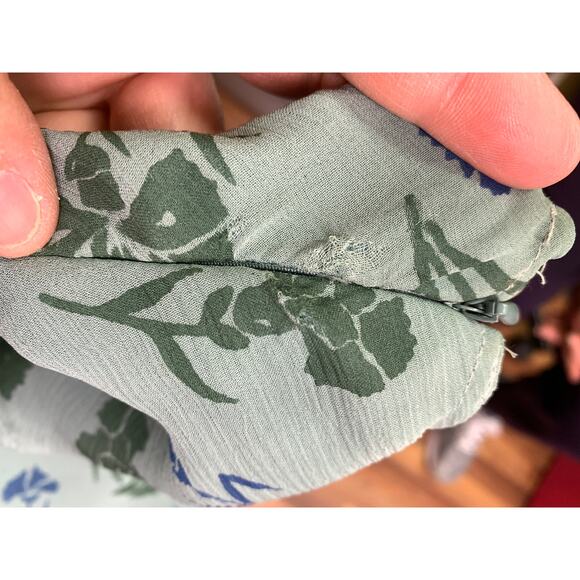 Sundance Silk Midi Dress Womens Size 6 Green Blue Floral Print Sleeveless *FLAWS - Picture 6 of 8